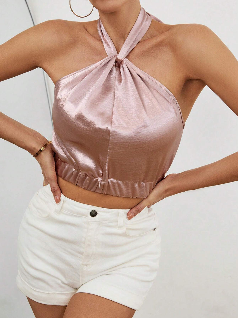 Prive Top De Tanque De Cuello Halter En Color Solido Para Mujeres