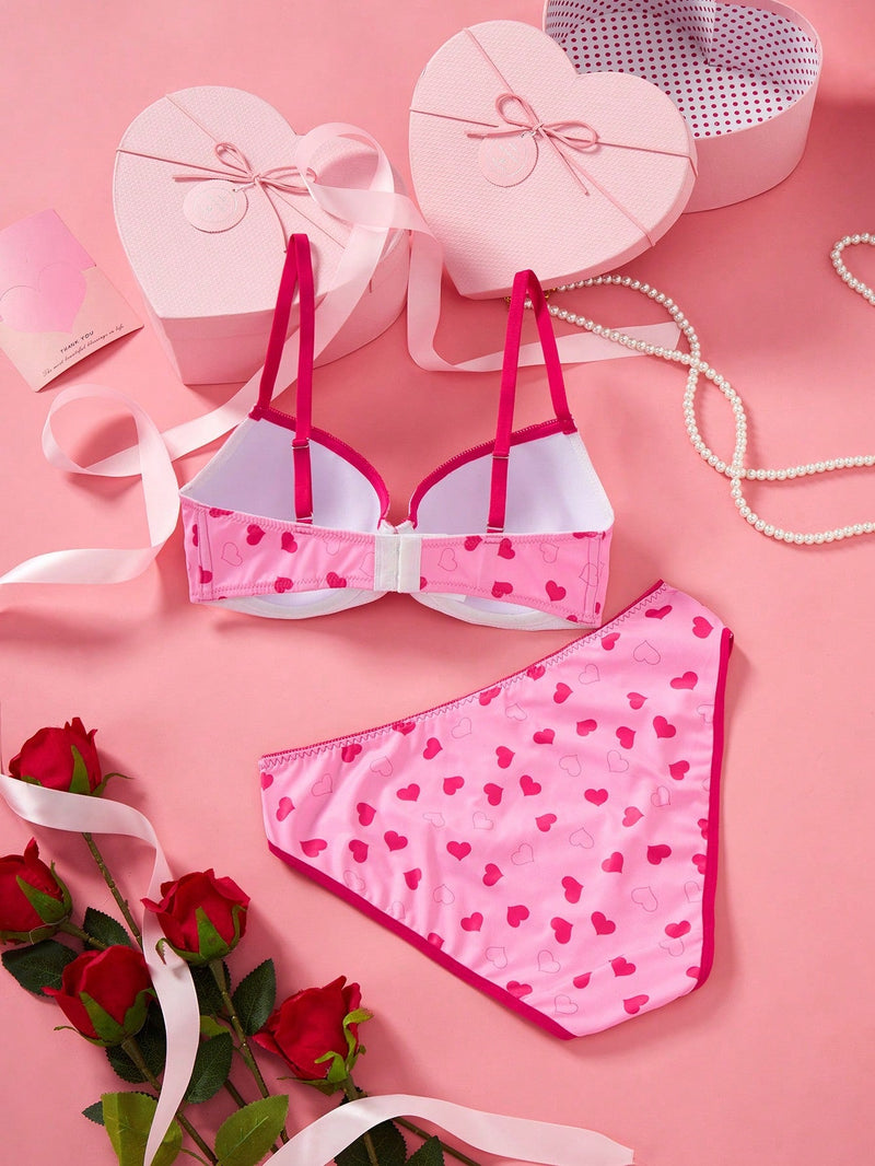 TOM & JERRY X  Conjunto de sujetador push-up y bragas en forma de corazon rosado para mujer