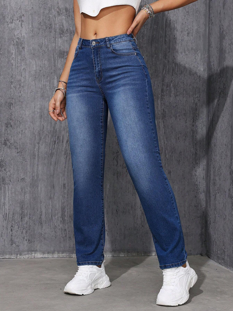 EZwear Jeans De Pierna Recta Lavados Para Mujer