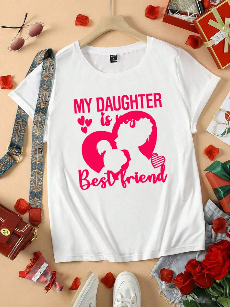 Camiseta Informal De Manga Corta Con Eslogan Tematico De Amor Del Dia De San Valentin Para Mujer Con Personajes De Dibujos Animados