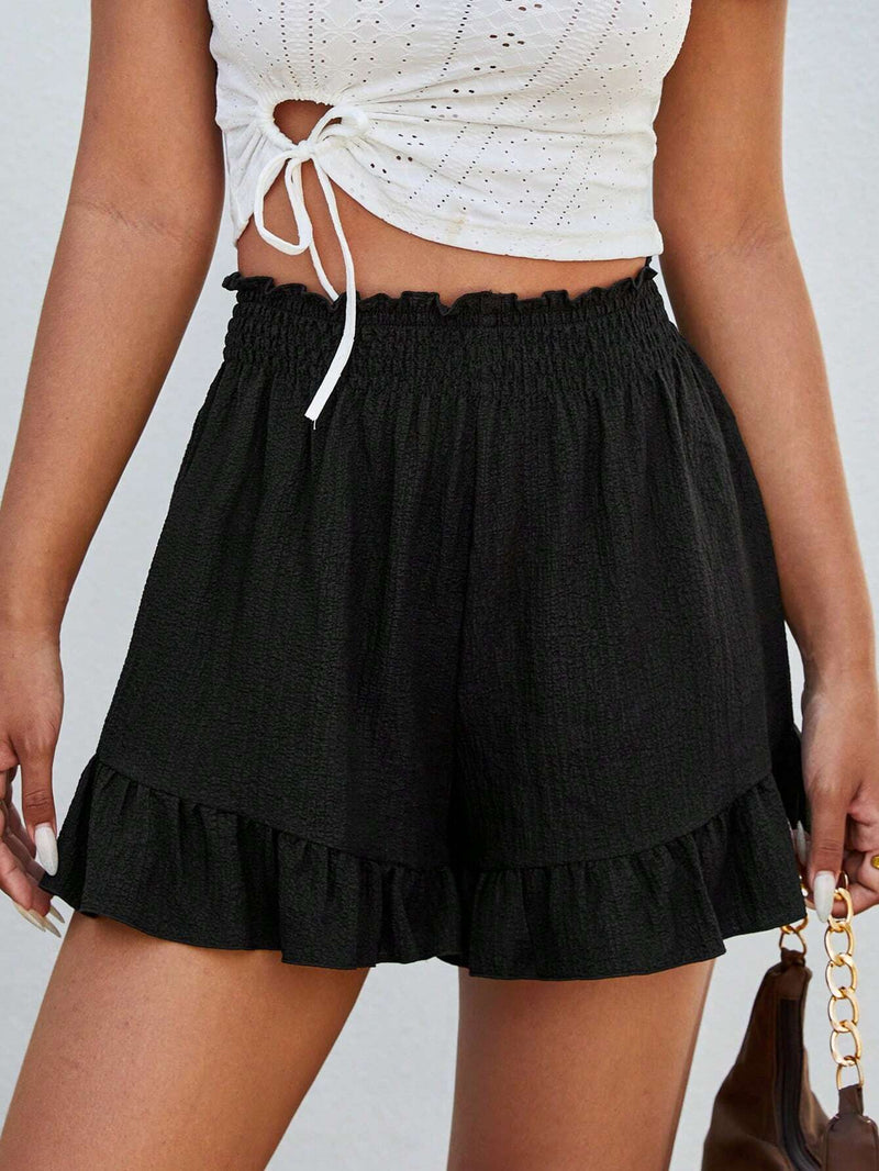 Essnce Shorts Con Cintura Fruncida Estilo Saco De Papel Y Detalle De Volante En El Dobladillo