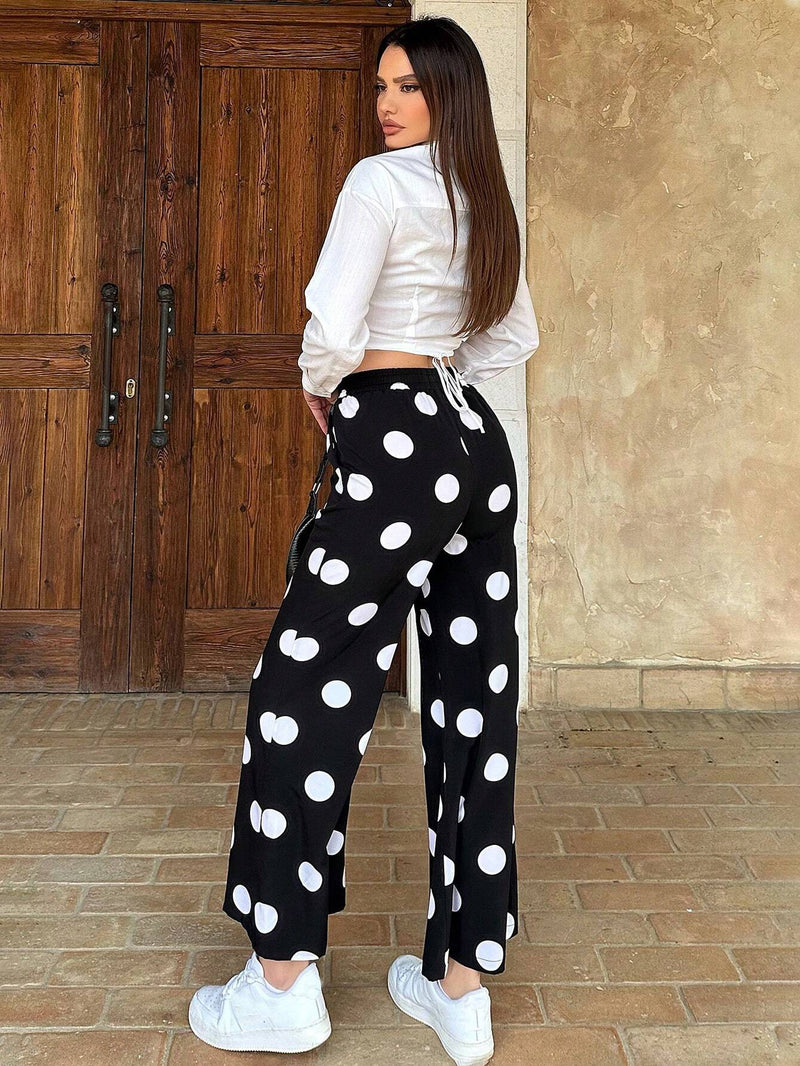 Essnce Pantalon Casual De Pierna Ancha Con Lunares