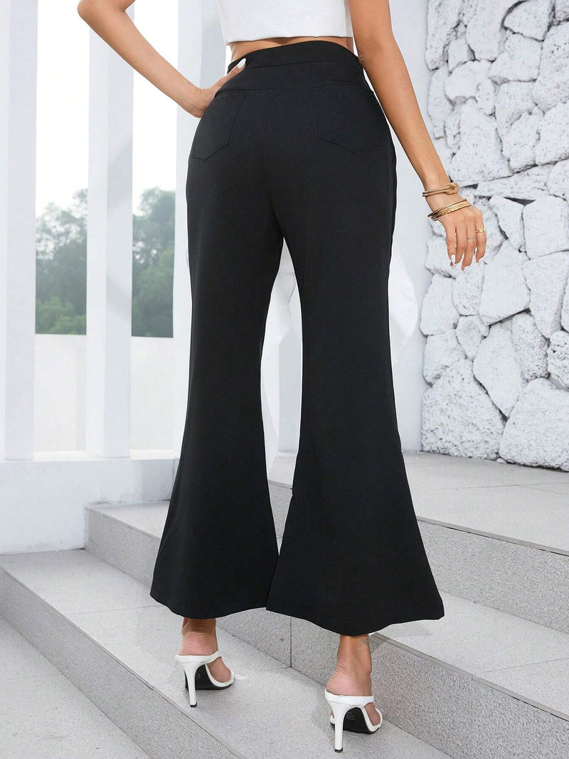 Prive Pantalones Acampanados Huecos De Contraste Con Volantes Superpuestos