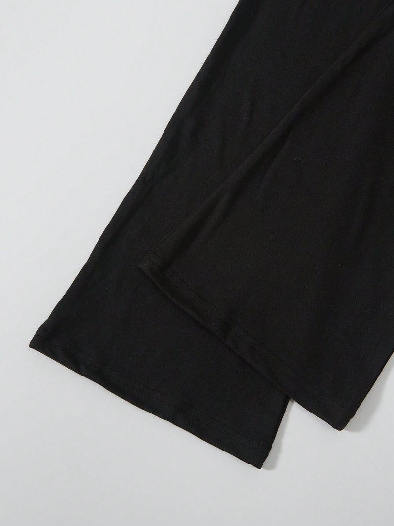 EZwear Conjunto de 2 piezas para mujer con pantalones acampanados casuales de ajuste delgado con cruce en la cintura en negro y gris