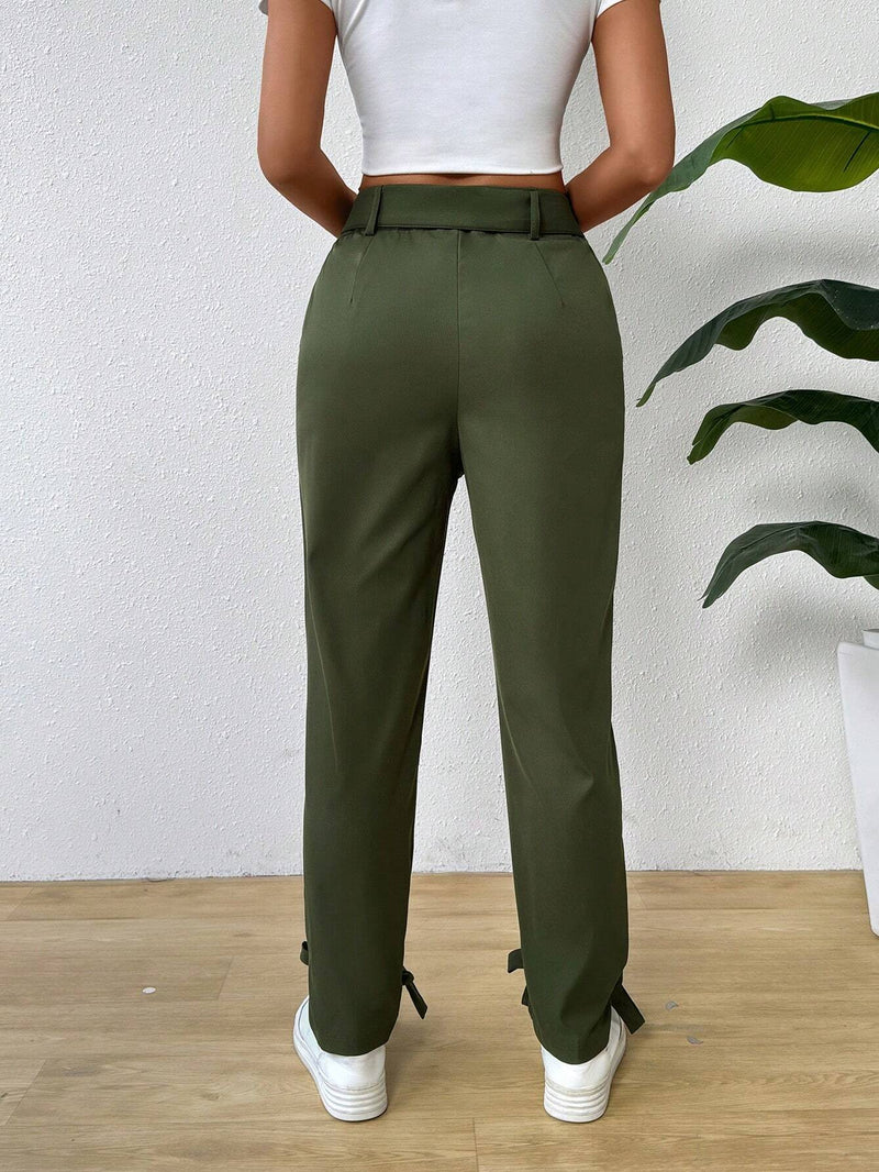 Essnce Pantalones De Color Solido Para Mujer Con Bolsillos