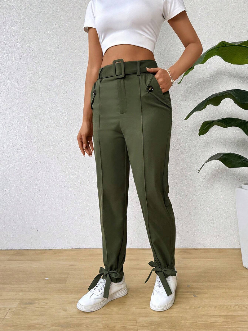 Essnce Pantalones De Color Solido Para Mujer Con Bolsillos