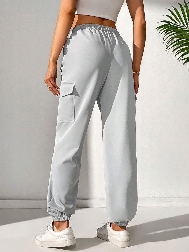 Tall Pantalones De Mujer De Color Solido Y Simple Con Cordon