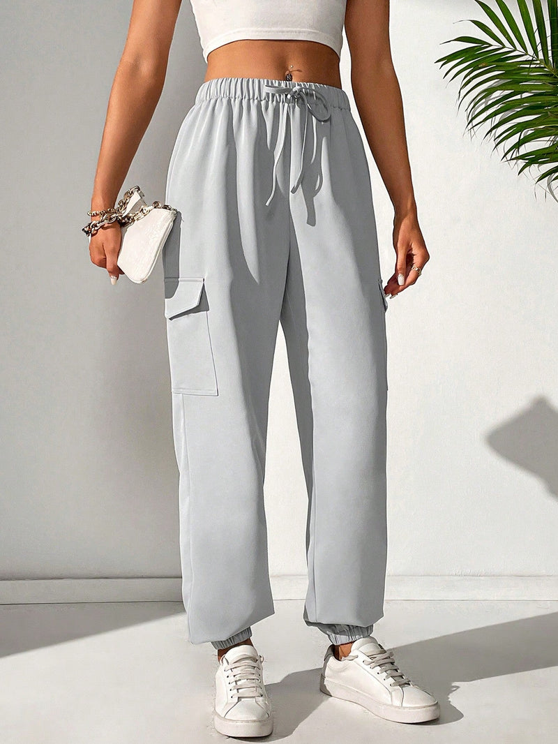 Tall Pantalones De Mujer De Color Solido Y Simple Con Cordon