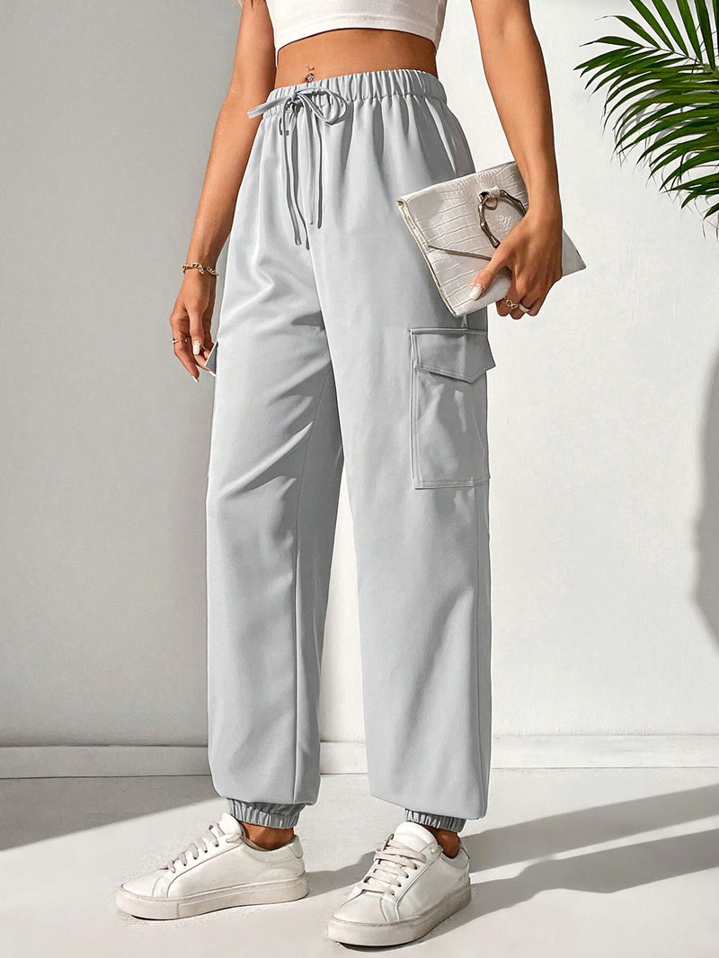 Tall Pantalones De Mujer De Color Solido Y Simple Con Cordon