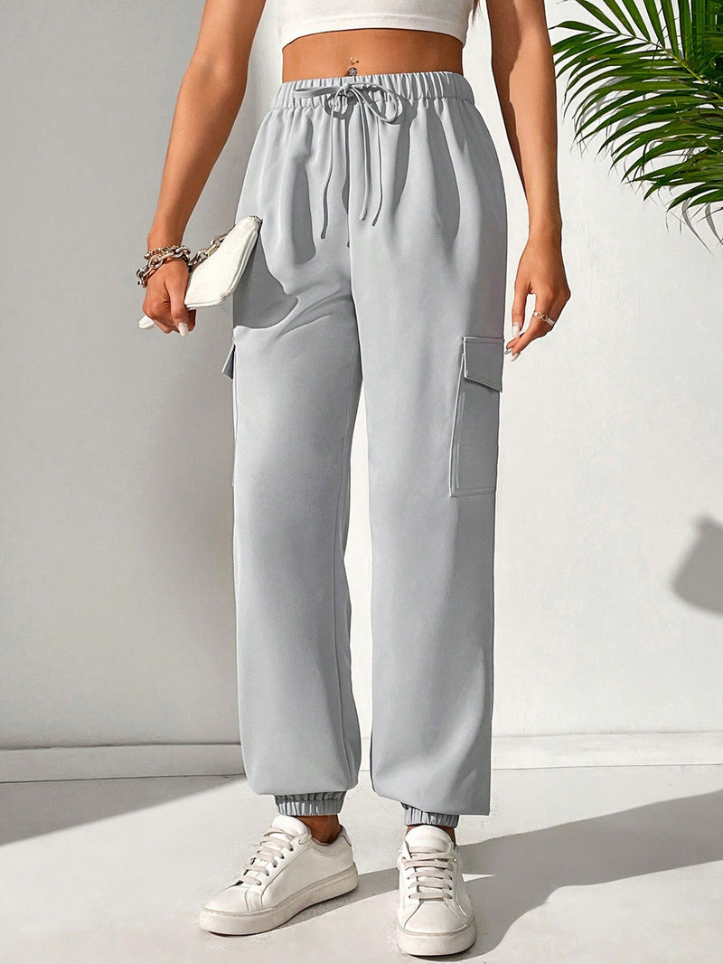 Tall Pantalones De Mujer De Color Solido Y Simple Con Cordon