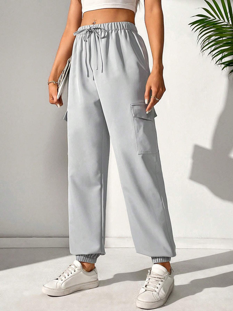 Tall Pantalones De Mujer De Color Solido Y Simple Con Cordon