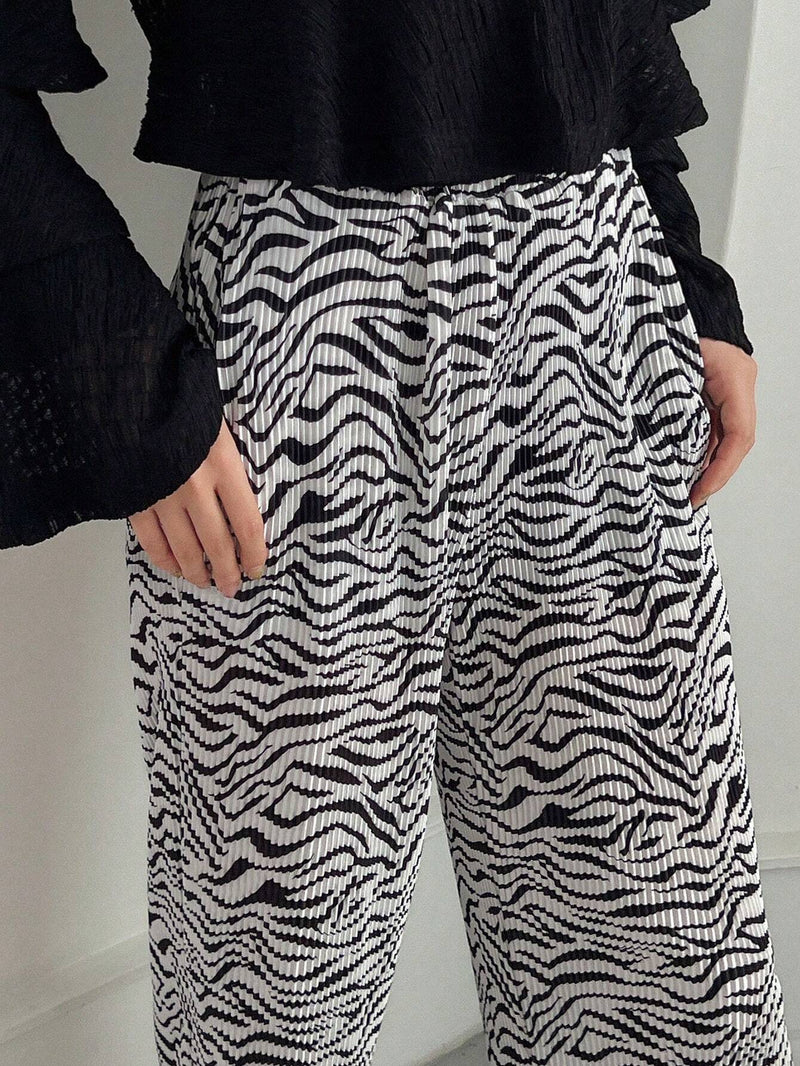 FRIFUL Pantalones De Pierna Recta Con Estampado De Cebra Para Mujeres