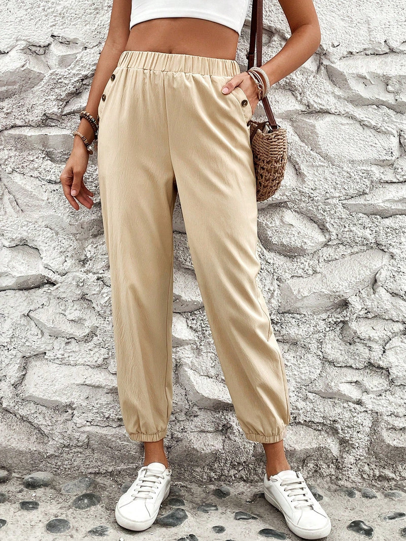 Frenchy Pantalones Cortos De Mujer Con Cintura Elastica Y Dobladillo Con Punos