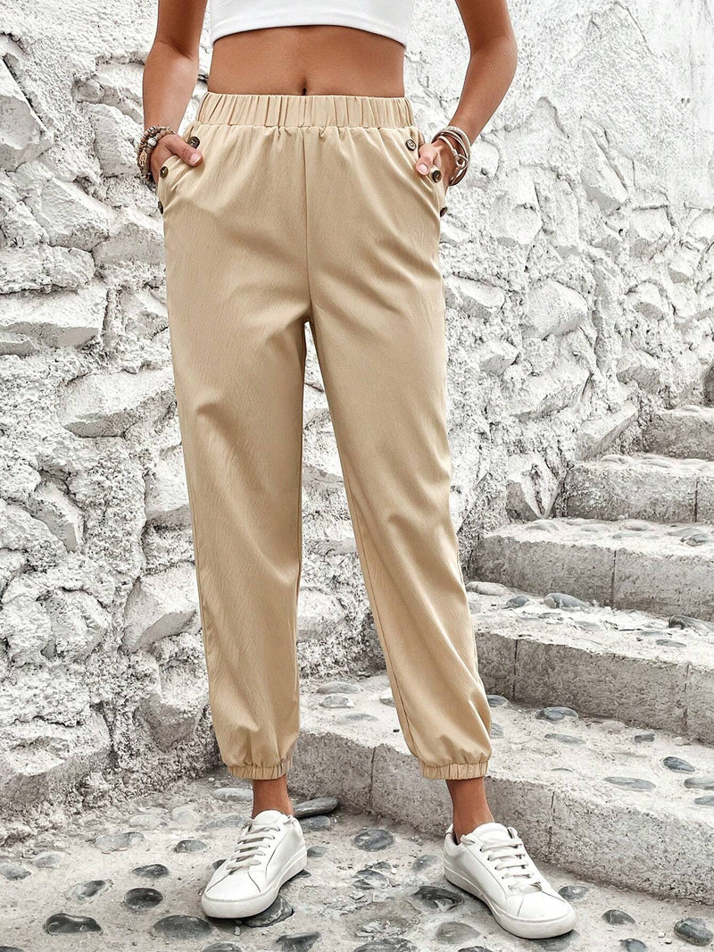 Frenchy Pantalones Cortos De Mujer Con Cintura Elastica Y Dobladillo Con Punos