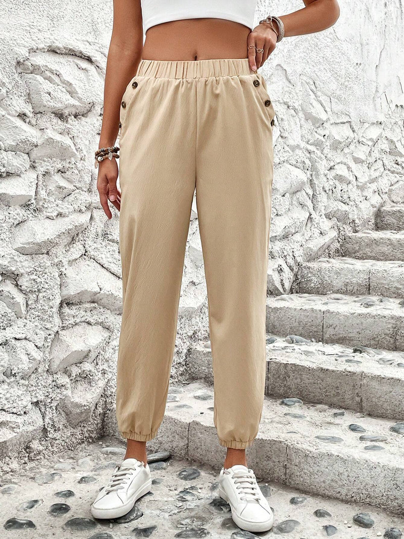 Frenchy Pantalones Cortos De Mujer Con Cintura Elastica Y Dobladillo Con Punos