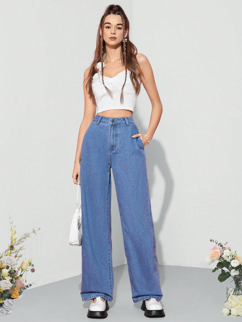 MOD Jeans De Pierna Recta Para Mujer Con Bolsillos