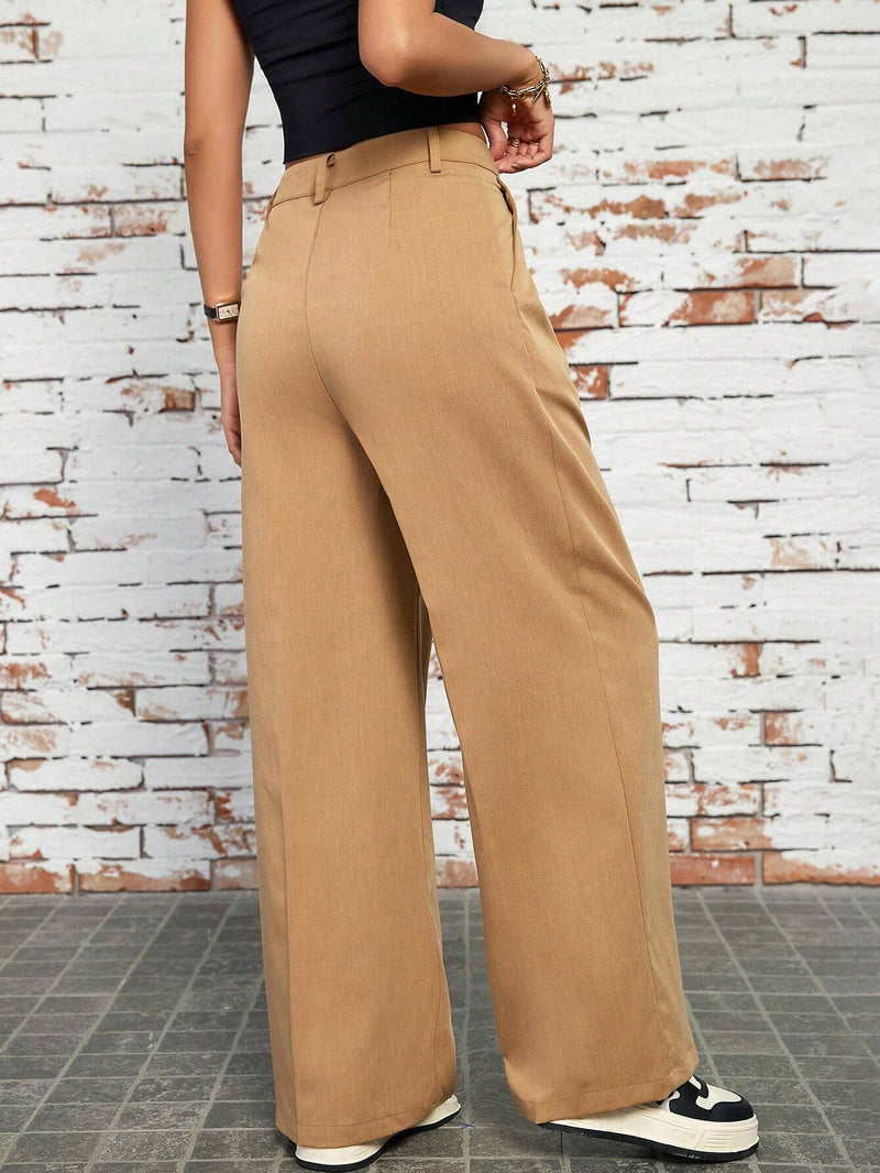 Essnce Pantalones Plisados de Mujer De Ajuste Regular Con Bolsillos