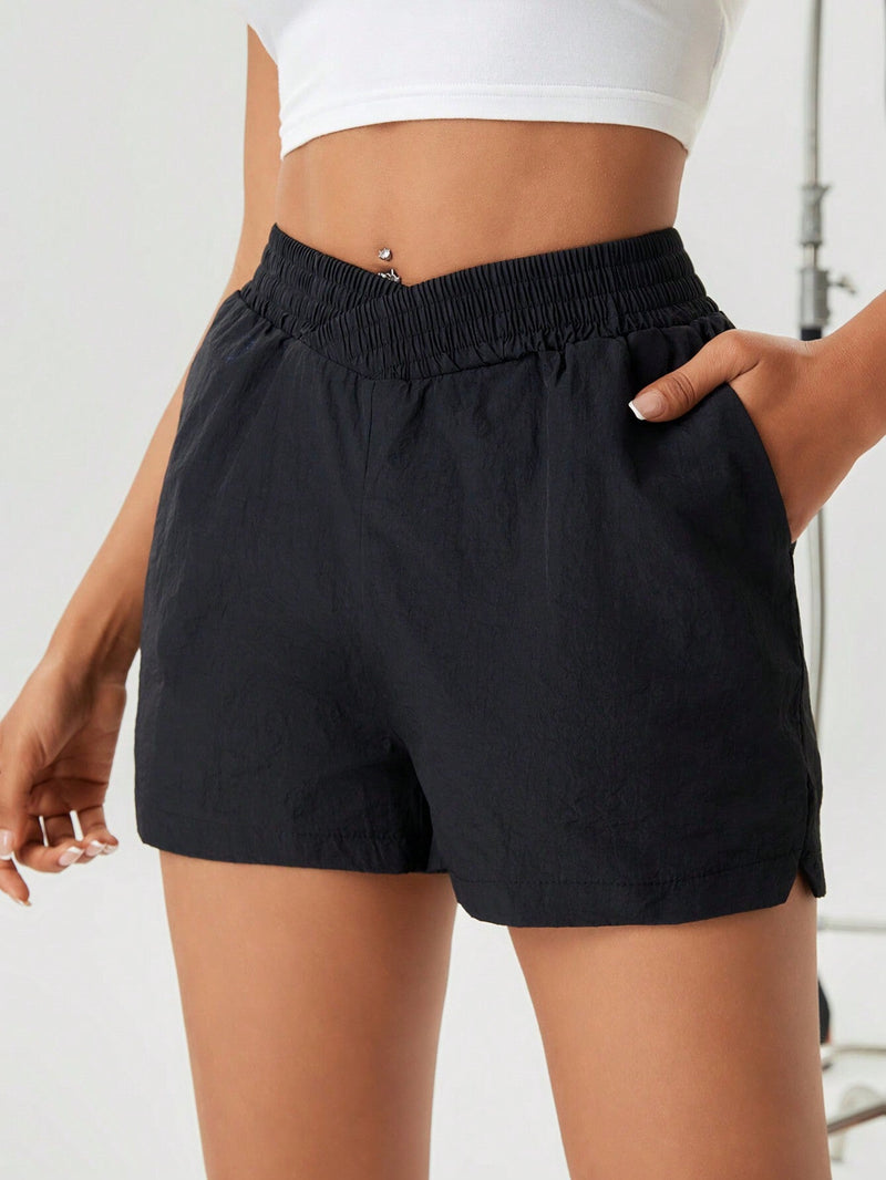 Essnce Pantalones Cortos De Cintura Alta Asimetricos Para Mujer Con Bolsillos Plegables