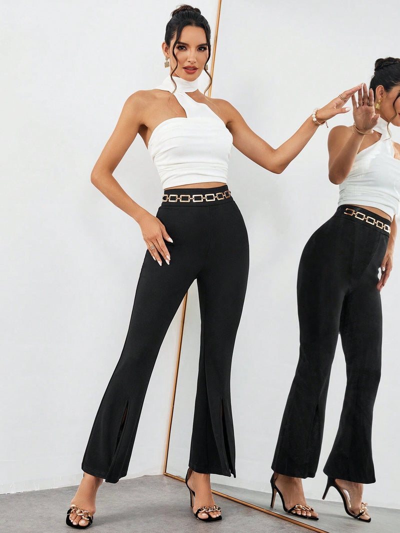 Prive Pantalones De Mujer Con Micro Abertura Alta Y Ligera Forma Acampanada