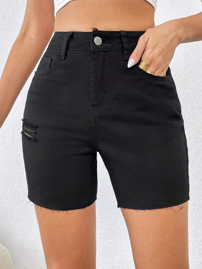 Frenchy Pantalones Cortos De Mezclilla Rectos Casuales Para Mujer