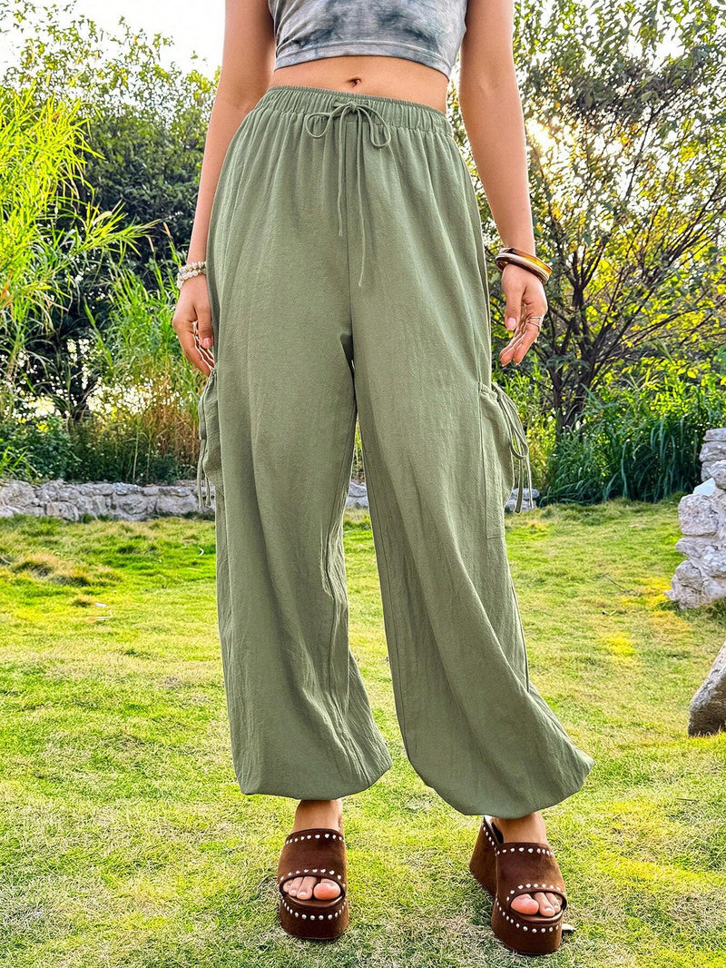 WYWH Pantalones Largos De Cintura Elastica Y Dobladillo Con Punos Para Mujer