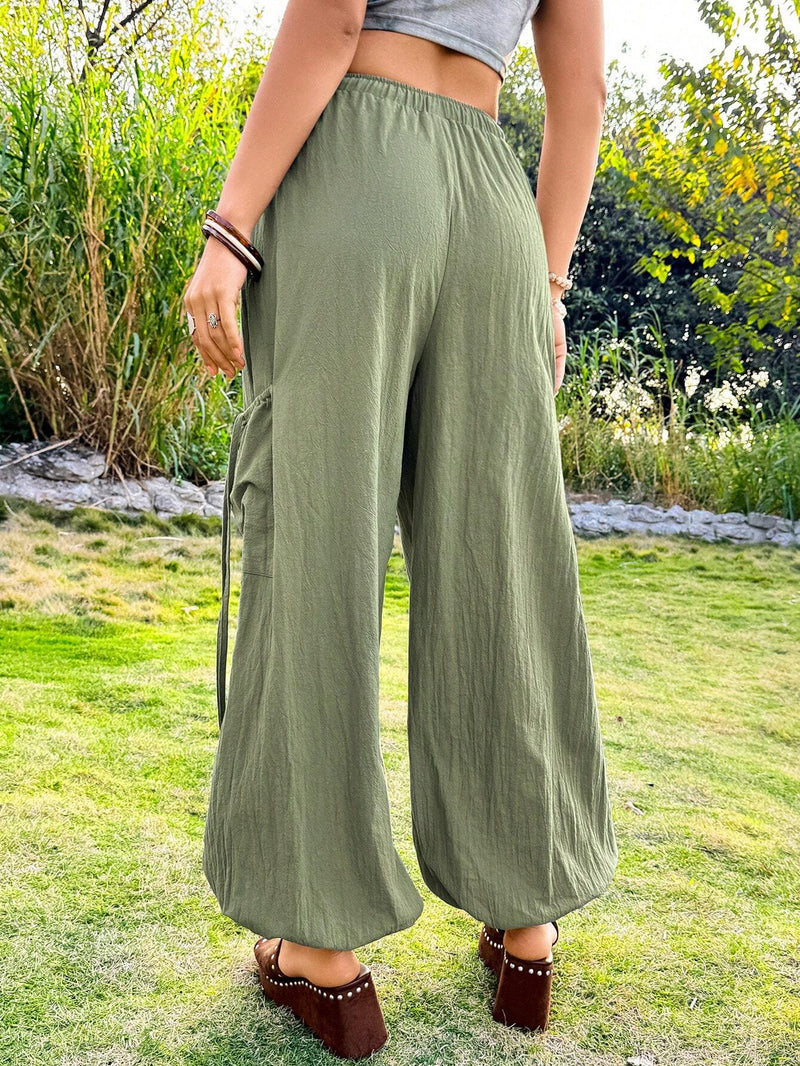 WYWH Pantalones Largos De Cintura Elastica Y Dobladillo Con Punos Para Mujer