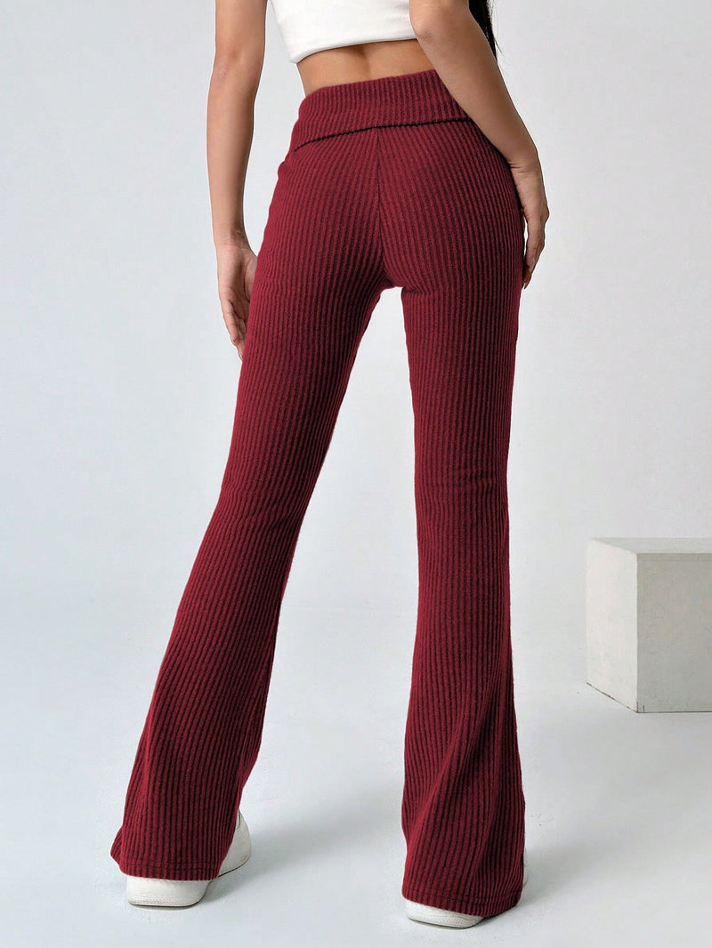 EZwear Pantalones Acampanados Con Cintura Doblada Y Detalle De Canale