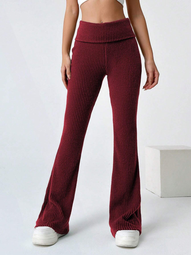 EZwear Pantalones Acampanados Con Cintura Doblada Y Detalle De Canale