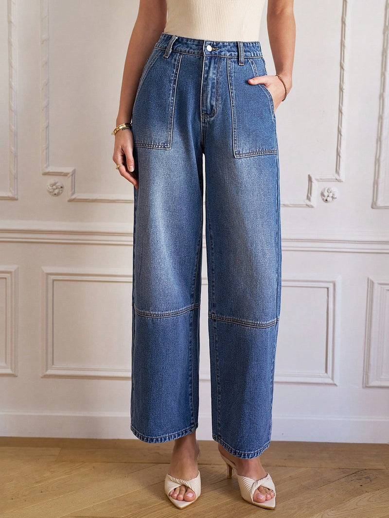 Frenchy Jeans Rectos Vintage Con Bolsillos Diagonales