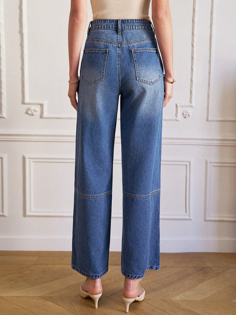 Frenchy Jeans Rectos Vintage Con Bolsillos Diagonales