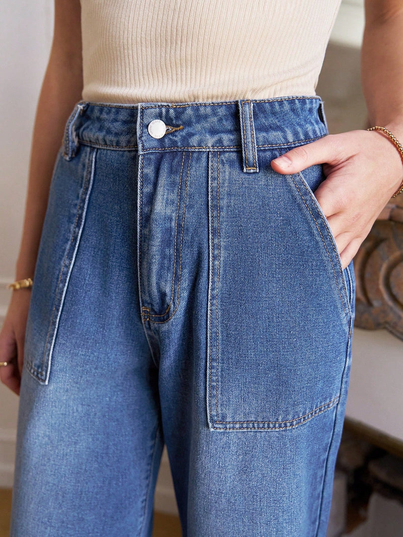 Frenchy Jeans Rectos Vintage Con Bolsillos Diagonales