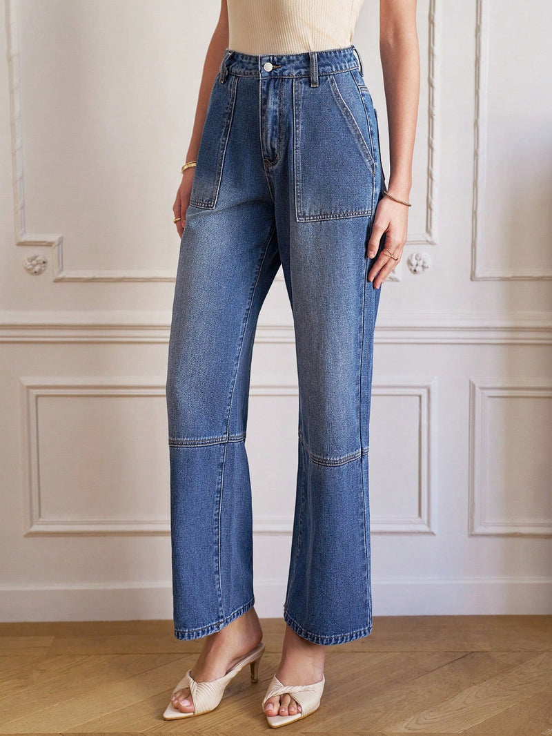 Frenchy Jeans Rectos Vintage Con Bolsillos Diagonales