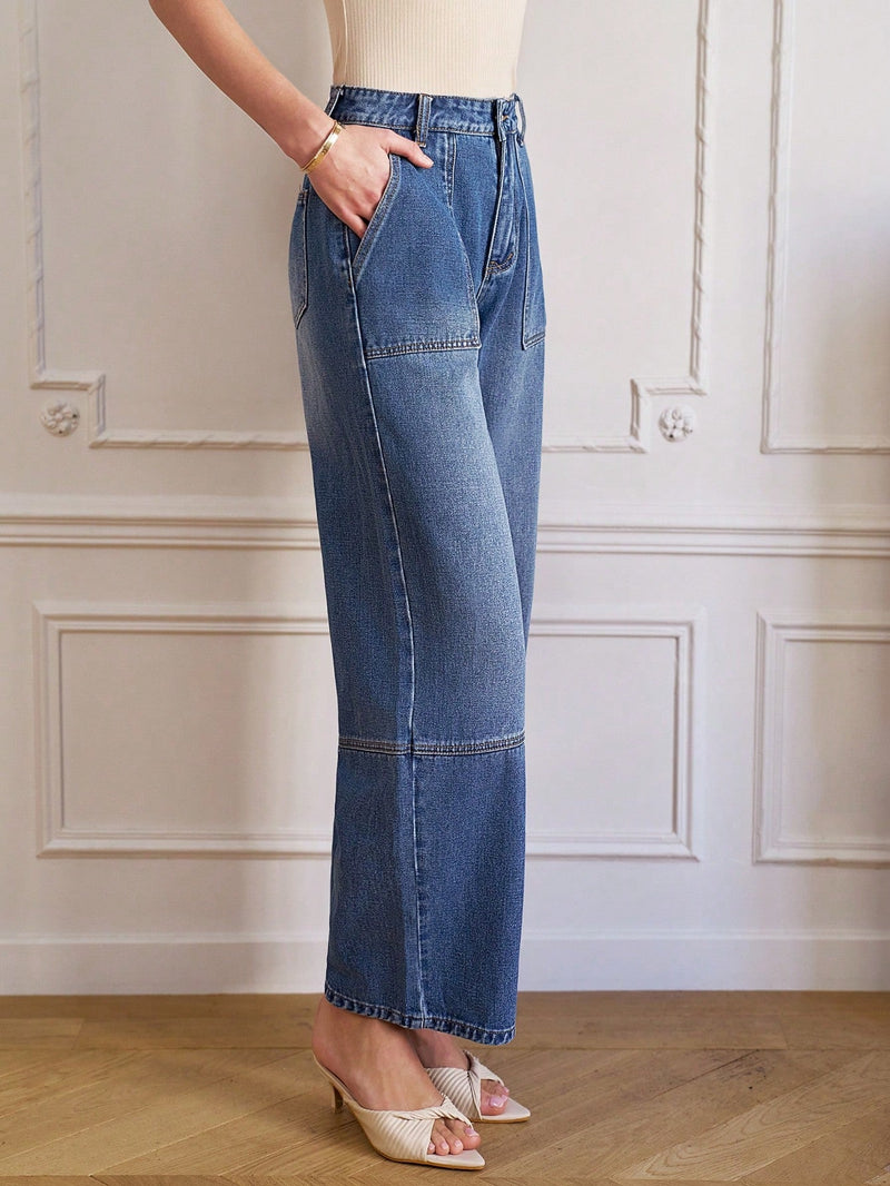 Frenchy Jeans Rectos Vintage Con Bolsillos Diagonales