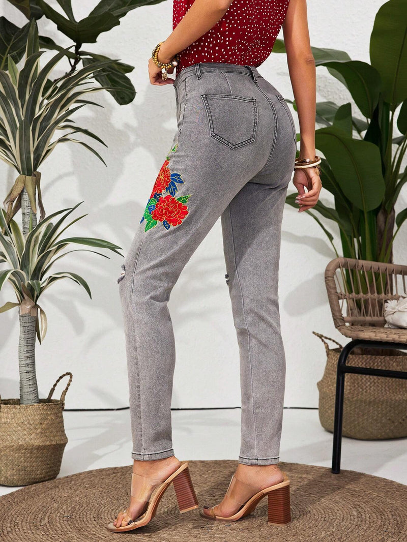 LUNE Pantalones Largos De Mezclilla Con Bordado De Moda Para Mujer