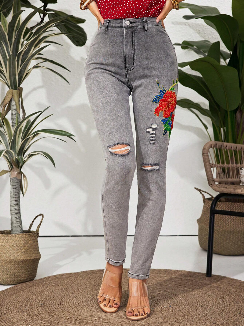 LUNE Pantalones Largos De Mezclilla Con Bordado De Moda Para Mujer