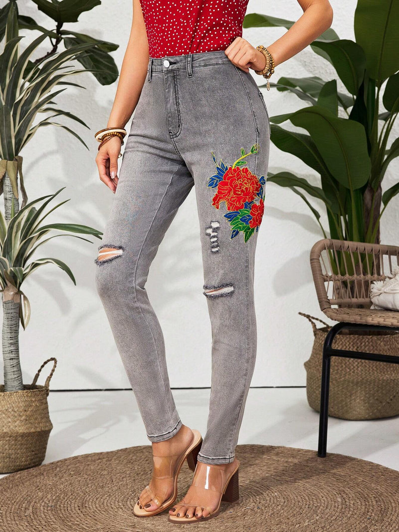 LUNE Pantalones Largos De Mezclilla Con Bordado De Moda Para Mujer