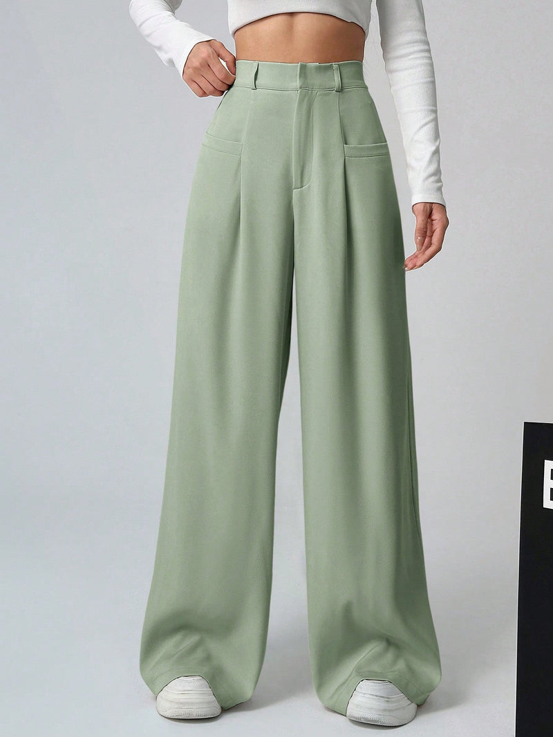 Ezwear pantalones de mujer plisados en color solido