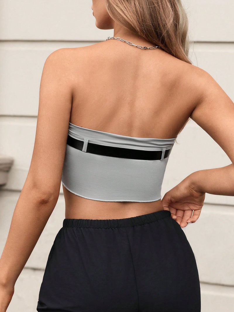 EZwear Top De Mujer Gris Sin Tirantes Tejido De Punto