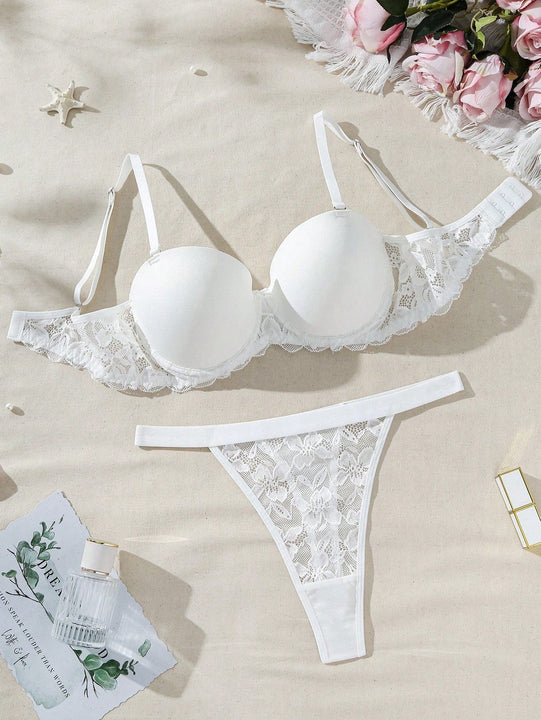 Conjunto De Lenceria Femenina De Encaje De Color Solido