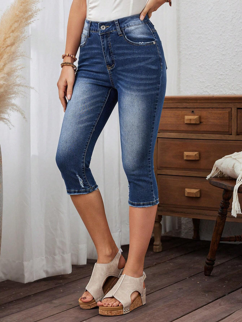 LUNE Pantalones Jeans De Mezclilla Rasgado Ajustados Y Recortados Para Mujer