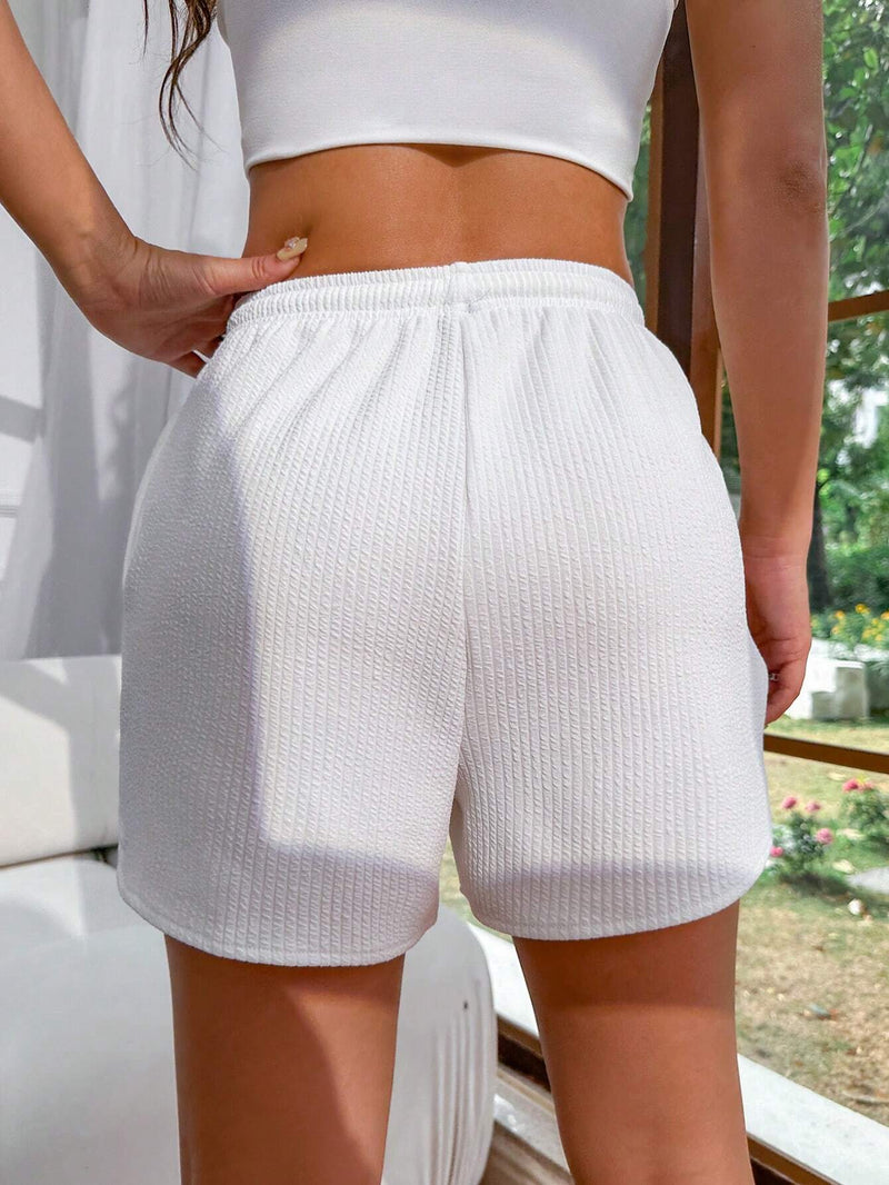 Pantalones Cortos Lindos E Informales Con Rayas Blancas Simples Para Mujer