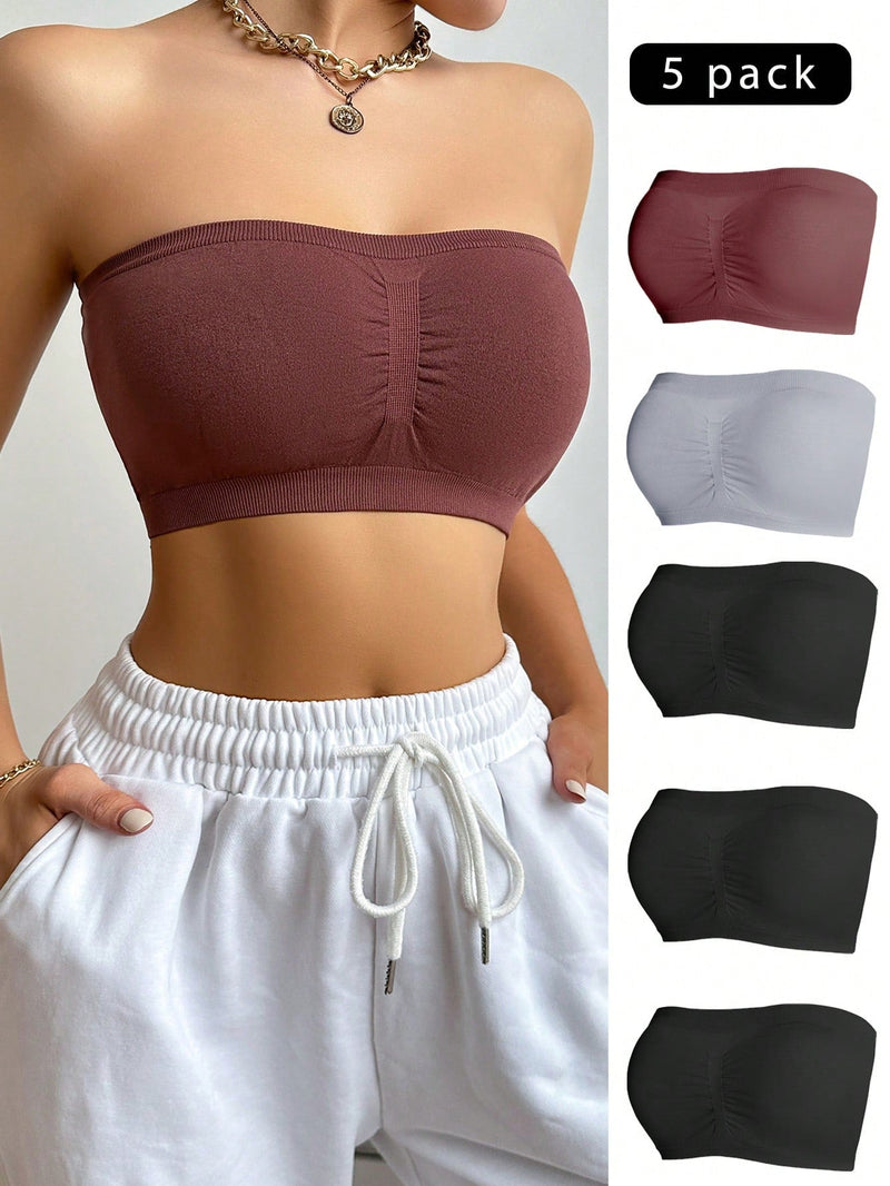 Conjunto De 5 Piezas De Sujetador De Tubo De Color Solido Para Mujer