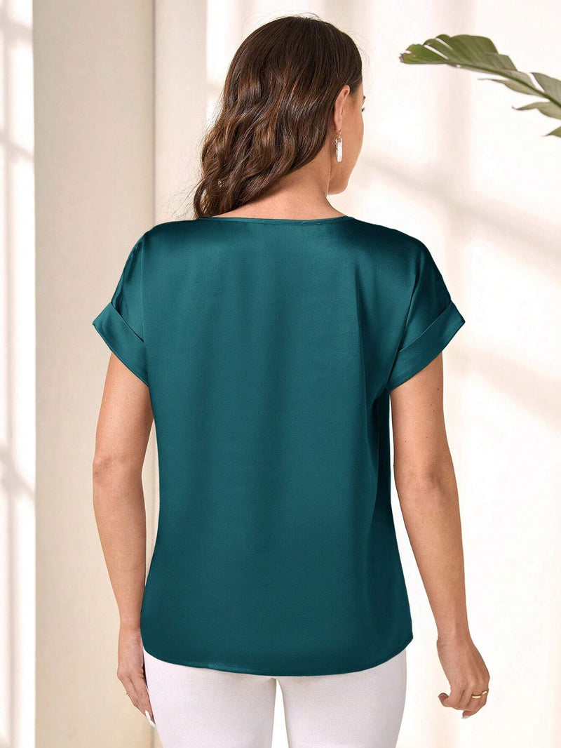 EMERY ROSE Blusa De Manga Murcielago De Cuello Redondo De Un Solo Color Para Mujeres