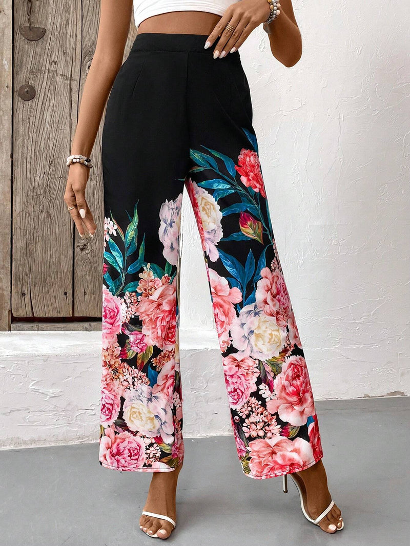 VCAY Pantalones De Flores Con Bolsillos Para Mujer