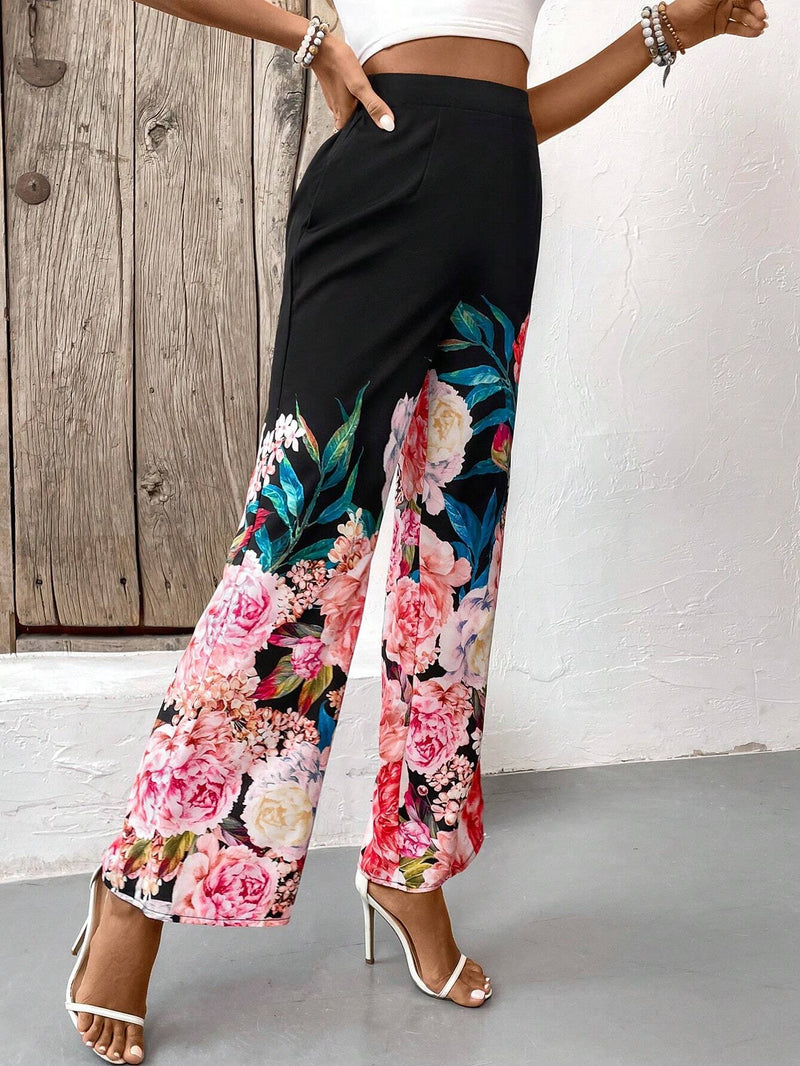 VCAY Pantalones De Flores Con Bolsillos Para Mujer