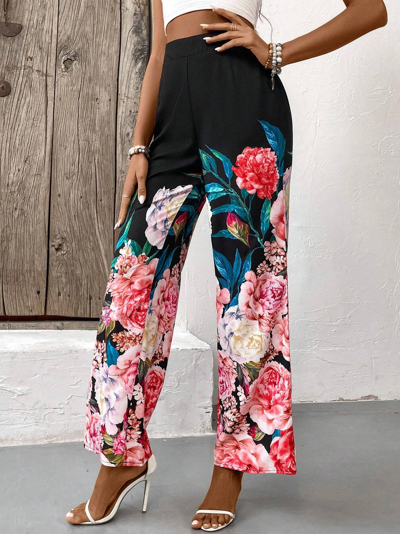 VCAY Pantalones De Flores Con Bolsillos Para Mujer