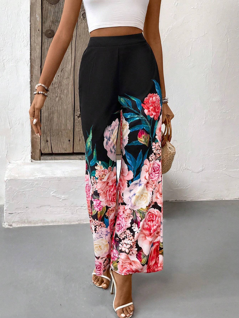 VCAY Pantalones De Flores Con Bolsillos Para Mujer