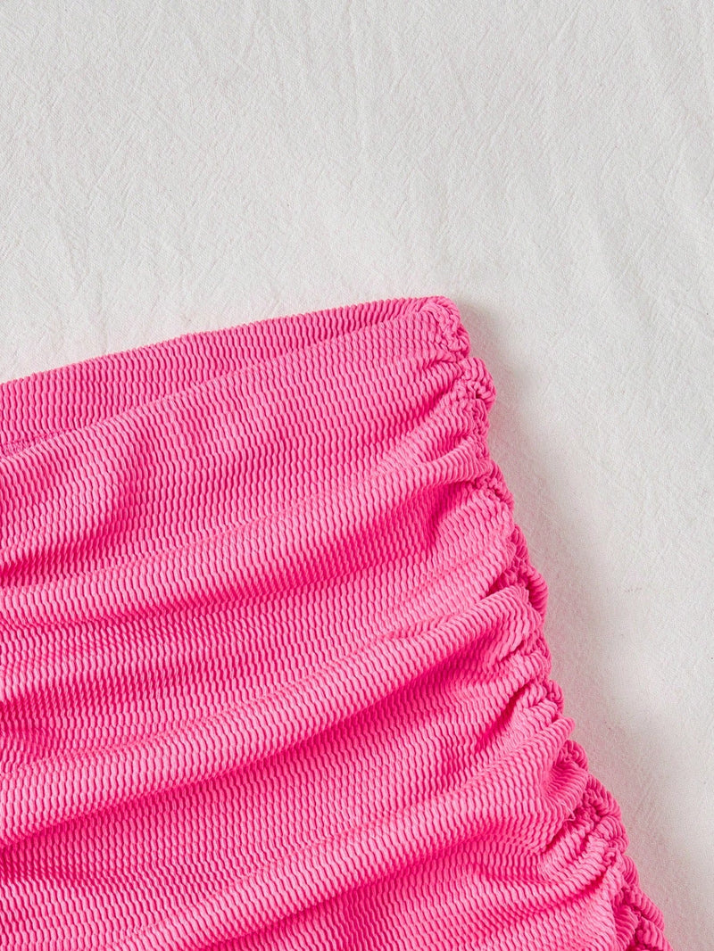 WYWH Pantalones Cortos Casuales Para Mujeres Con Textura De Volantes Y Estilo De Playa En Rosa