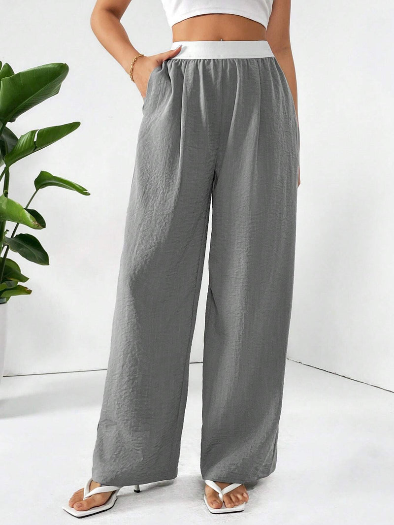 Essnce Pantalon de mujer de cintura alta y pierna recta con bloque de color para verano