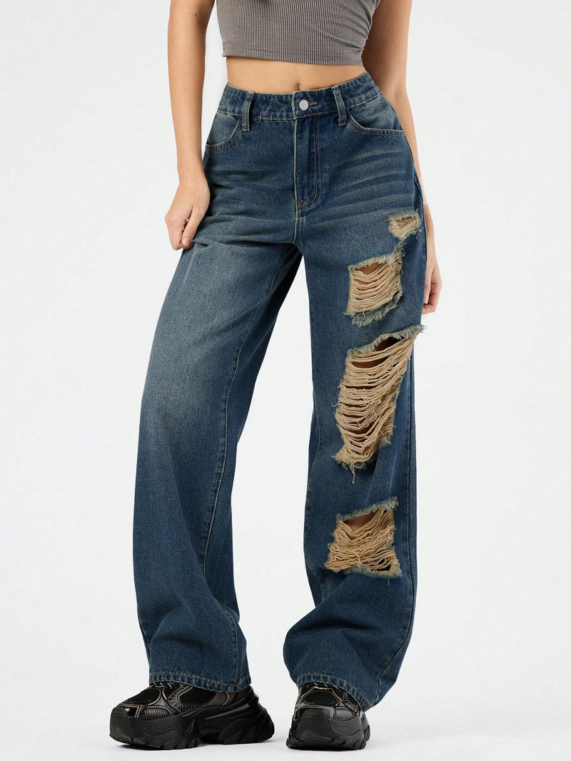 Forever 21 Jeans De Mezclilla Desgastados Con Bolsillos Para Mujer